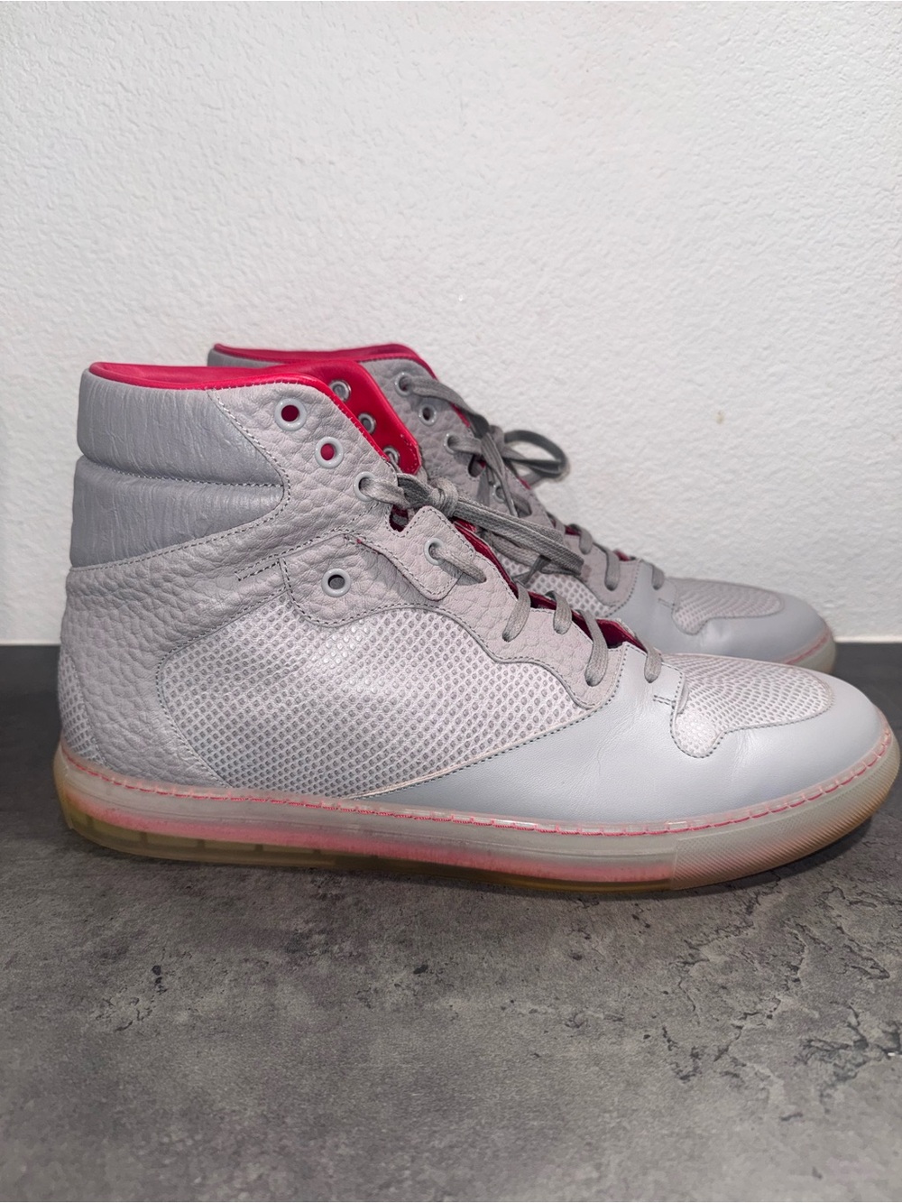 Men's Balenciaga Origami Panel High-Top Sneakers in Light Gray with Red Lining - Picture 2 of 7